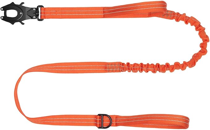ICEFANG Tactical Dog Leash,K9 Training Walking Bungee Lead with 2 Control Handle,Heavy Duty Quick Release Metal Clasp,for Medium Large Breed (Reflective Orange, 6 FT)-Mewly Pet