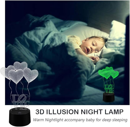 AZIMOM 3D Illusion Lamp 4 Love Heart Balloon Love Shape 16colors Night Light for Kid Touch Sensor &Remote Control USB Battery Power Bedside Desk Bedroom Home Decoration Boys & Girls Women Birthday