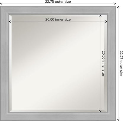 Amanti Art Silver Bathroom Mirror for Over Sink, 23x23 Vista Brushed Nickel Narrow Square Vanity Mirror, Medium Casual Frame, Hangs Horizonally and Vertically, Bathroom Wall Decor, Beveled Edge