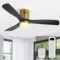 Sofucor 52 Inch Ceiling Fans with Lights, Flush Mount Black Indoor/Outdoor Ceiling Fan with Light Remote Control, Reversible DC Motor, 3 Blade Solid Wood Ceiling Fan Light for Bedroom Patio Farmhouse