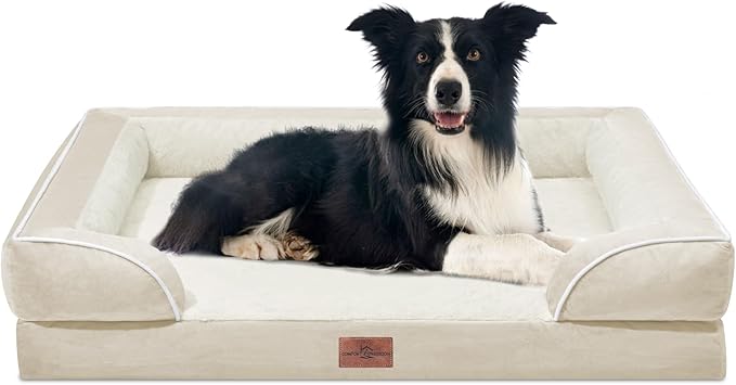 Comfort Expression Waterproof Dog Beds for Large Breed Dogs, Large Dog Beds Orthopedic Foam, Comfy Pet Bed Sofa with Washable Removable Cover & Non-Slip Bottom(Beige)-Mewly Pet