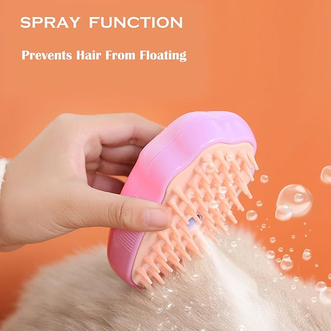 Steam Brush for Cats, Spray Comb Mist Brush, Rechargeable Steam Pet Brush for Dogs and Cats, Self-Cleaning 3-in-1 Cat Hair Brush with Steam for Long and Short Hair for Cats and Dogs (pink)-Mewly Pet