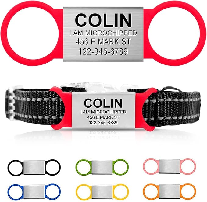 Personalized Dog Name Tag - Slide On Cat ID - Custom Collar Tags for Small, Medium, Large Dogs & Cats - Silent Customized Puppy Identification-Mewly Pet