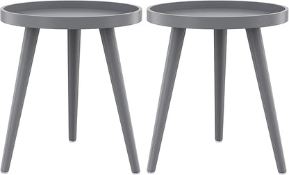 Apicizon Grey Round Side Table Set of 2, Tray Nightstand Sofa Coffee End Table for Living Room, Bedroom, Small Spaces, Easy Assembly Bedside Table, 15 x 18 Inches, Grey