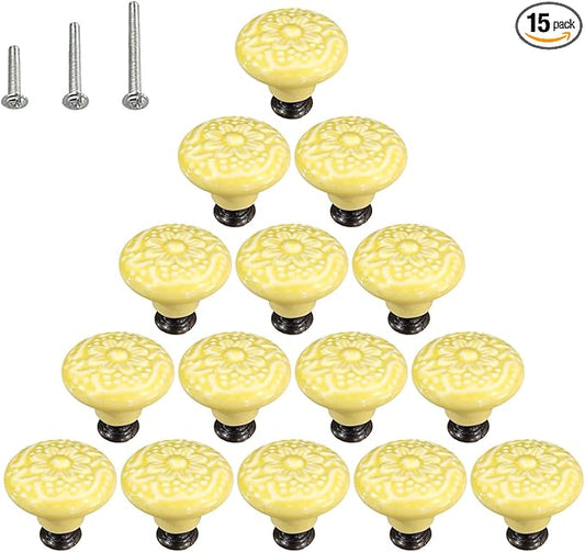 HUAMULAN Cabinet Knobs Glossy Ceramic Dresser Mushroom Table Drawer Cupboard Pull Furniture DIY Wardrobe Solid Color Vintage Handle,with 3 Size Mounting Screws