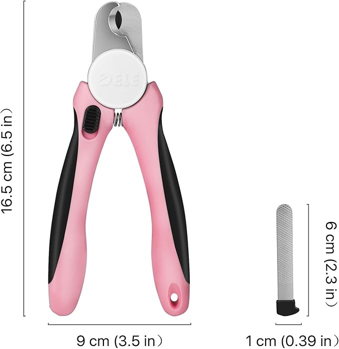 Flexzion Dog Cat Nail Clipper and Trimmer, Pet Toe Claw Scissor Grooming Tool with Stainless Steel Blades File Easy Grip Handle Safety Guard Avoid Overcutting for Small Medium Large Breed Puppy, Pink-Mewly Pet