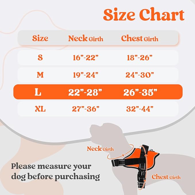 rabbitgoo Dog Harness for Large, Easy On Pet Vest with One Buckle, No Pull Adjustable Service Harness with D-Ring & Handle, Reflective for Safety Walking, Training, Orange, L-Mewly Pet