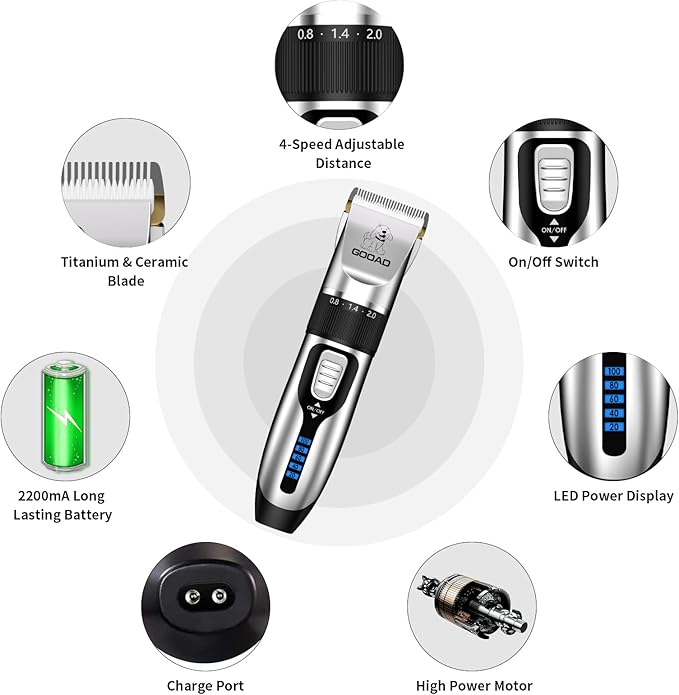 Goood Cat Clippers for Matted Hair - Cordless Cat Shaver, Low Noise Paw Trimmer, Quiet Pet Hair Clippers (Silver)-Mewly Pet