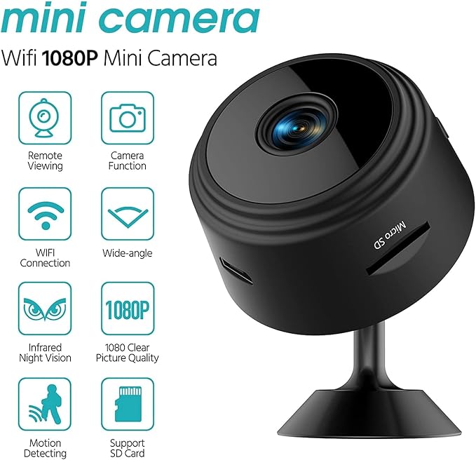 Hidden Cameras - Spy Cam - WiFi 1080P HD Camera with Motion Detection and Night Vision, Phone App Alerts for Indoor/Outdoor Wireless Surveillance, Baby,Car & Pet Monitoring Black (Exclude SD Card)-Mewly Pet