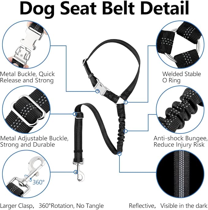 Plutus Pet Dog Seat Belt for Car Headrest, Reflective and Adjustable Restraint with Elastic Bungee for Safety, Vehicle Seatbelt Harness for Small Medium Large Dogs and Cats-Mewly Pet