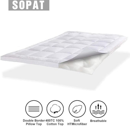 SOPAT Extra Thick Mattress Topper Twin XL 400TC Cotton Pillow Top Breathable Mattress Pad Protector with 8-22" Deep Pocket Soft Down Alternative Fill Mattress Cover (39x80 Inches, White)