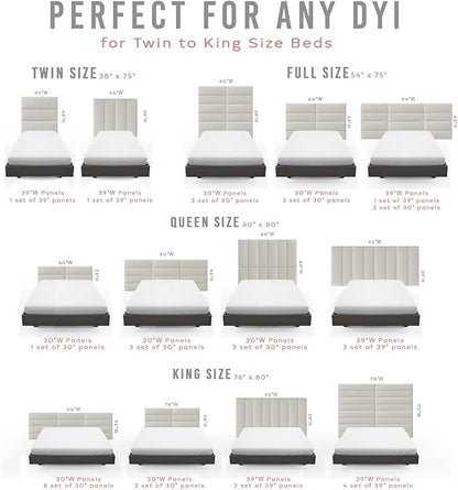 Vänt Upholstered Wall Panels - Queen/Full Size Wall Mounted Headboards - Faux Merino Wool Grey - Set of 4 Panels (Each Individual Panel 30"x11.5")