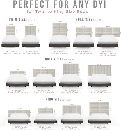Vänt Upholstered Wall Panels - King/Cal King Size Wall Mounted Headboards – Zigrino Leather Oyster – Panel Size 39” Wide x 11.5” High - Pack of 4 Panels