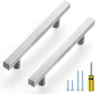 Ravinte Brushed Nickel Cabinet Handles 5 Pack 4 inch Satin Nickel Square Cabinet Pulls Silver Hardware for Kitchen Cabinets 6 inch Overall Length Stainless Steel Drawer Pulls