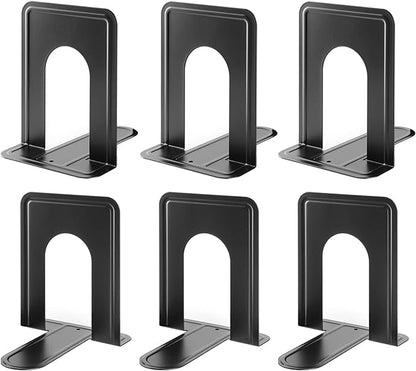 MaxGear Book Ends Universal Premium Bookends for Shelves, Non-Skid Bookend, Heavy Duty Metal Book Stopper for Books/Movies/CDs/Video Games, 6 x 4.6 x 6 in, Black, 3 Pairs/6 Pieces, Large
