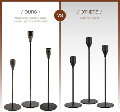 Black Candlestick Holders Taper: Tall Candle Holder Set of 3 Fireplace Mantle Decor Dinning Table Centerpiece Metal Candle Stand Halloween Decorations