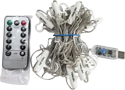 YEOLEH String Lights Curtain,USB Powered Fairy Lights for Bedroom Wall Party,8 Modes & IP64 Waterproof Ideal for Outdoor Wedding Decor (White,7.9Ft x 5.9Ft)