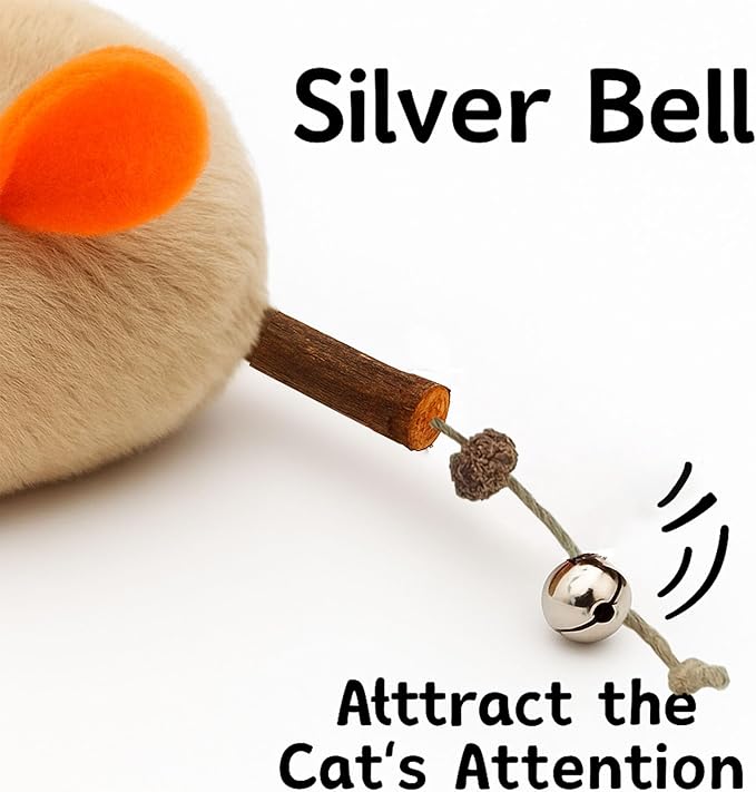 Cat Toys for Indoor Cats, 3Pcs Large 8.9" Plush Mouse Kitten Toys with Bell Tail Sound, Organic Catnip with Silvervine, Individually Packaged Dental Chew Matatabi for Exercise & Oral Health-Mewly Pet