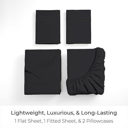 Mellanni Queen Sheets Set - 4 PC Iconic Collection Bedding - Hotel Luxury, Extra Soft, Cooling Bed Sheets - Wrinkle, Fade, Stain Resistant (Queen, Black)
