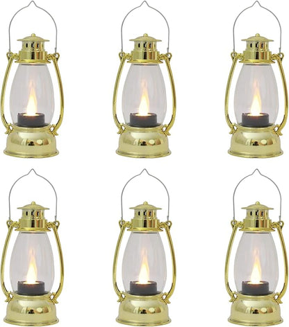 Mini Lanterns 6 Pcs LED Small Indoor Golden Decorative Outdoor Hanging Candle Lanterns Farmhouse Weddings Birthday Halloween Christmas Decorations