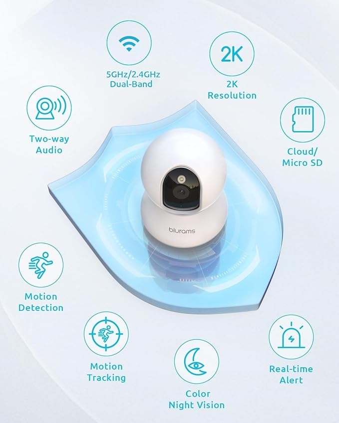 blurams Cameras for Home Security, 2K Pet Camera with Phone App, 360° PTZ Indoor Cameras, 2-Way Talk, Motion Tracking, Color/IR Night Vision, Cloud&SD, Works with Alexa (2Pack, 5GHz/2.4GHz Dual-Band)-Mewly Pet