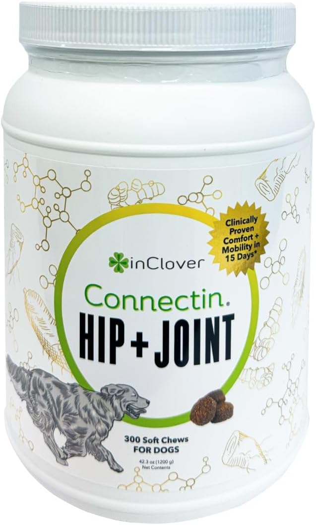 InClover Connectin Natural Hip & Joint Supplement for Dogs with Glucosamine, Chondroitin & Hyaluronic Acid - Soft Chew for Dog Mobility, Comfort & Active Lifestyle Support, 300 Count-Mewly Pet