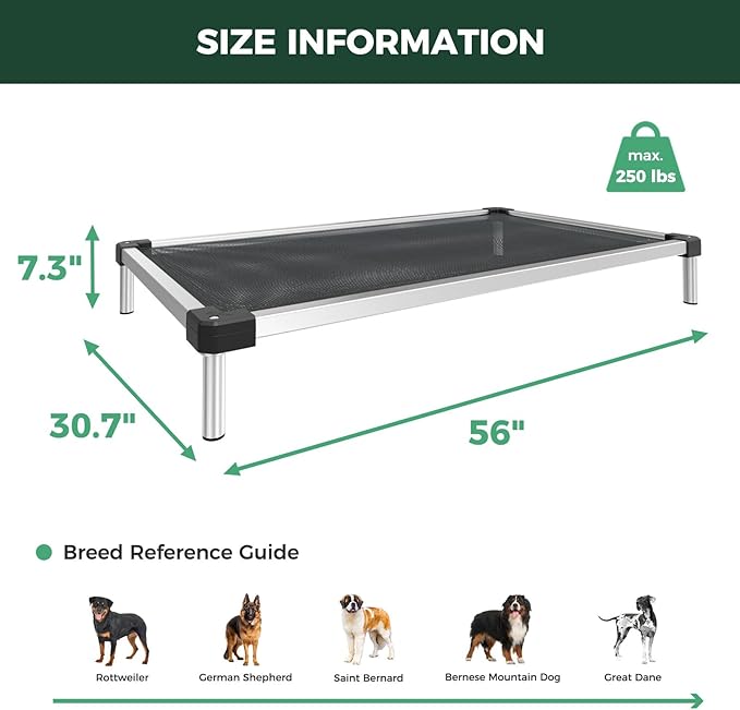 FXW TitanNest Chew-Proof Elevated Dog Bed, Raised Cot for Indoor/Outdoor/Camping Use, Durable & Waterproof Cooling Pet Bed for Extra Large Dogs, 56.0" L x 31.0" W x 7.3" H, Black-Mewly Pet