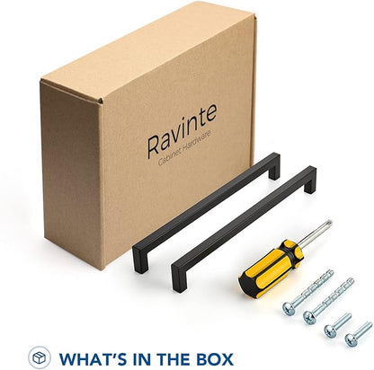 Ravinte 20 Pack Square Cabinet Pulls 10 Inch Black Kitchen Cabinet Handles Matte Black Kitchen Hardware for Cabinet Black Drawer Pulls Black Square Bar Cabinet Pulls Drawer Handles