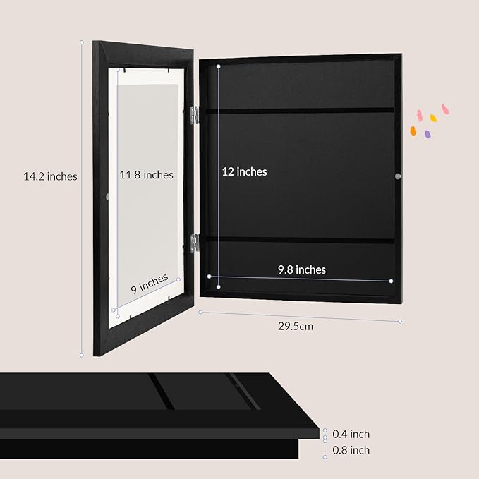 Zenacolor Kids Artwork Frames Changeable - Front-Opening to Display & Store 100 pcs - Set of 2 Kids Art Frame Includes Wall Hooks & Stand - 10x12.5cm - Black