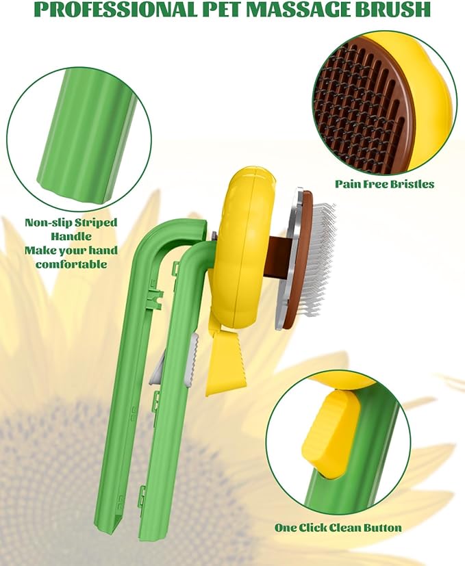 Self-Cleaning Dog & Cat Slicker Brush, Skin Friendly Deshedding Grooming Tool for Long or Short Haired Dogs Cats Rabbits, Dog Shedding Brush with Release Button-Sunflower-Mewly Pet