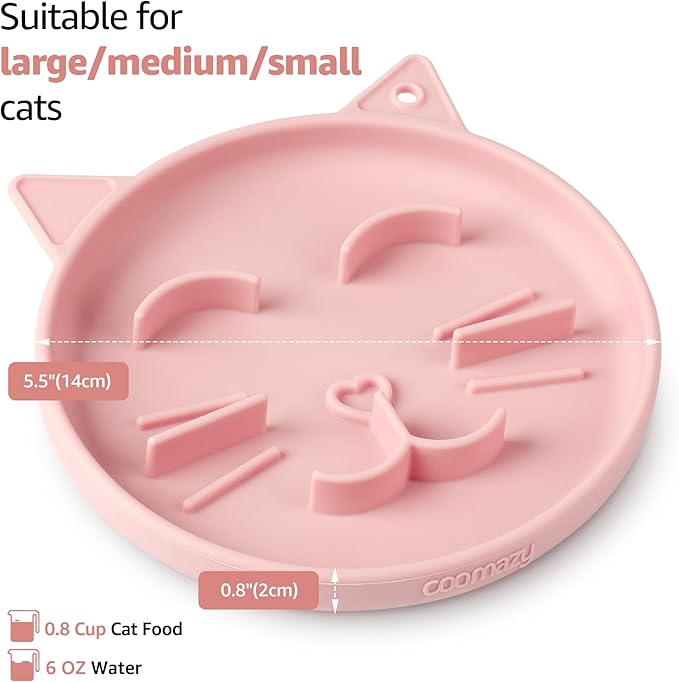 Coomazy Silicone Slow Feeder Dog Cat Bowls, Interactive Puzzle Toy for Pets Dry/Wet Food Training, Keeps Dogs Cats Busy, Prevents Puppy Kitty Overeating (Pink, 0.8 Cup)-Mewly Pet