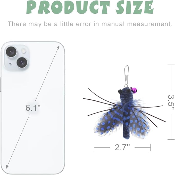 SONGWAY Insect Cat Toys with Feather - 6 Pieces Cat Insect Feather Toy Refills, Teaser Wand Attachments, Interactive Toys for Indoor Cats Kittens-Mewly Pet