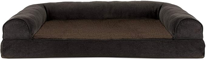 Furhaven Orthopedic Dog Bed for Large/Medium Dogs w/ Removable Bolsters & Washable Cover, For Dogs Up to 55 lbs - Sherpa & Chenille Sofa - Coffee, Large-Mewly Pet