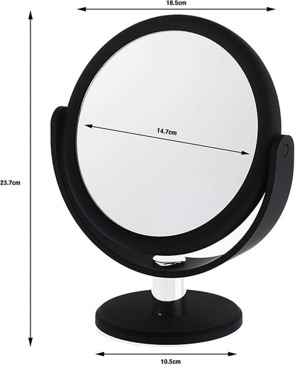 Danielle Creations 6.75-Inch Portable Two-Sided Vanity Round Vanity Makeup Mirror, No-Slip Soft Touch with 360 Rotation, 12x Magnification, Midnight Matte Black