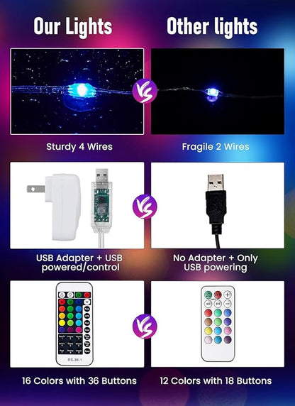 Minetom Color Changing Fairy String Lights - 33 ft 100 LED USB Silver Wire Lights with Remote and Timer, Starry Fairy Light for Bedroom Party Indoor Christmas Decoration, 16 Colors, Adapter Included