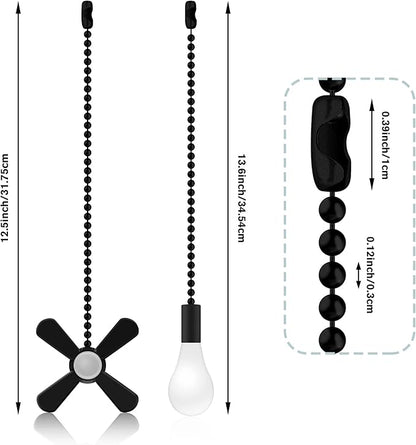 Ceiling Fan Pull Chains With Decorative, 2 Pieces Of Black Ceiling Fan Chain Extenders 13.6 Inches Fit All Standard Ceiling Fans And Light Fixtures，Pull Chain Extension With Connector.