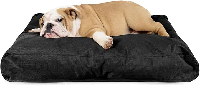 K9 Ballistics Tough Rectangle Pillow Medium Dog Bed - Removable Cover, Washable, Durable & Water Resistant Dog Bed Made for Medium Dogs 33"x27", Obsidian Black-Mewly Pet