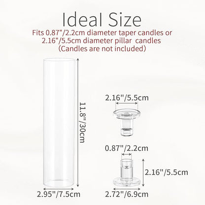 Glass Hurricane Candle Holder: 11.8" Tall Candlestick Holder Bulk with Cylinder Windproof Cover Set of 10 Clear Taper Candle Holders for Wedding Party Birthday Christmas Decor