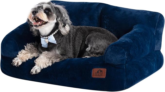 Hollypet Fluffy Plush Pet Cat Couch Sofa Soft Calming Pet Dog Sofa Beds for Medium Small Cats and Dogs, Cobalt Blue-Mewly Pet
