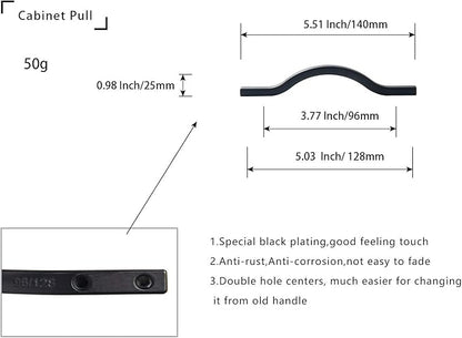 Goo-Ki Modern Handle,Minimalist Cabinet Pull,Matt Black Drawer Handle Wardrobe Cabinet Door Handle, 3.8''/5'' Double Hole Centers,6 Packed