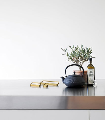 Goo-Ki Brushed Gold Cabinet pulls with 3''(76mm) Hole Center,Modern Zinc Alloy Finger Pulls for Drawer,Wardrobe,Cupboard,6 Pack