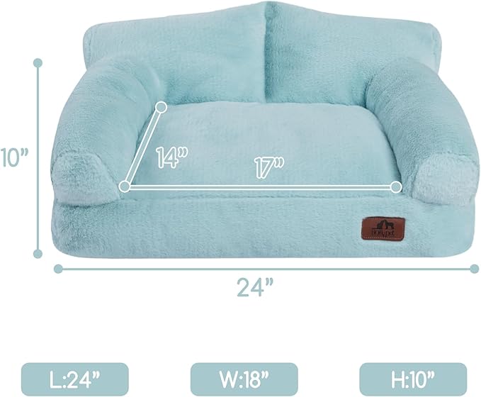 Hollypet Fluffy Plush Pet Cat Couch Sofa Soft Calming Pet Dog Sofa Beds for Medium Small Cats and Dogs, Mint Green-Mewly Pet
