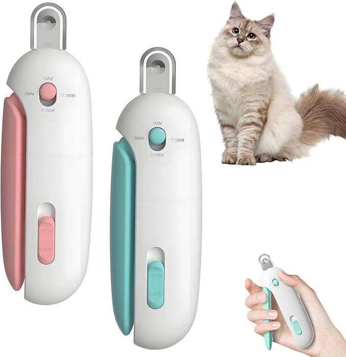 Celery Pets Nail Clippers, Adjustable Claw Clippers for Cats, Round-Hole Trimmer with Dust Storage, Safe Pet Claw Clipper Grooming Tool, Adjustable Nail Cutter for Small Large Cat/Dog (Pink+Blue)-Mewly Pet