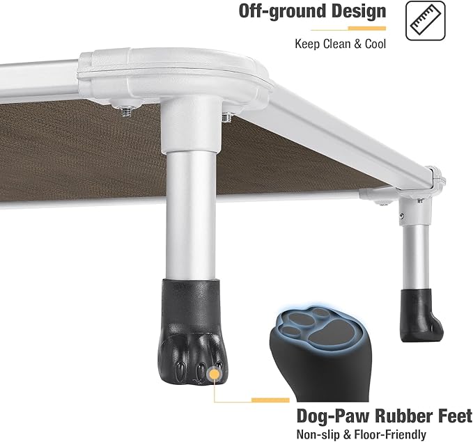 Veehoo Chew Proof Elevated Dog Bed - Cooling Raised Pet Cot - Silver Aluminum Frame and Durable Textilene Mesh Fabric, Unique Designed No-Slip Feet for Indoor or Outdoor Use, Brown, Large, CWC2003-Mewly Pet