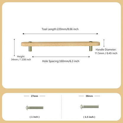 Wooden Drawer Pulls,6-Pack Beech Wood Drawer Handles 6.3in,Suitable for Kitchen, Living Room, Bedroom, Bathroom and Other Scenes,Gold
