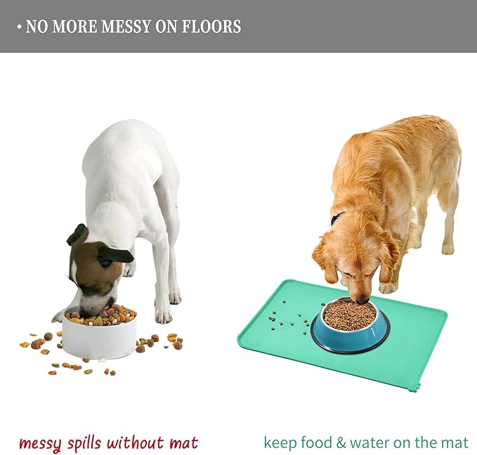 Waterproof Pet Feeding Mat with High Raised Edges, Heavier and Thicker Placemats for Cat Dog Water Bowl with BPA Free, Dogs Cats Food Mats for Messy Drinkers to Prevent Spill and Protect Floors-Mewly Pet