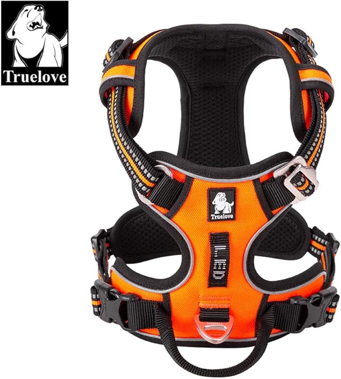 TRUE LOVE Dog Harness No Pull Nylon Reflective Pet Harness Adjustable Comfortable Control Step-in Brilliant Colors Truelove TLH56512 Orange-Mewly Pet