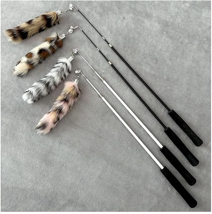 Interactive Cat Wand Toy with Cat Dancer, Retractable Feather Fox Tail Teaser for Indoor Cats, Enrichment Play Kittens to Senior Cats (Soft Pink)-Mewly Pet