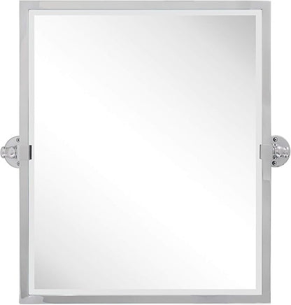 Polished Silver Metal Framed Pivot Rectangle Bathroom Mirror Tilting Beveled Vanity Mirrors for Wall, Overall 23.9 x 24 inches (Mirrror 20 x 24 inches)