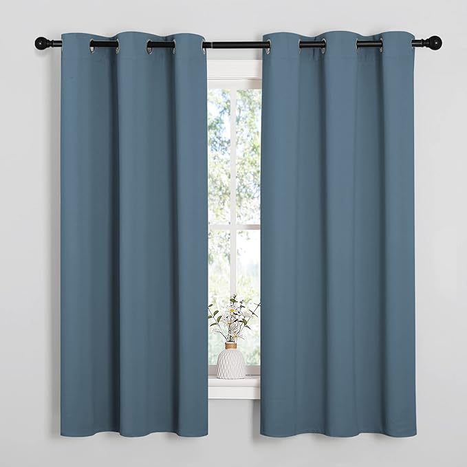 NICETOWN Smoky Blue Blackout Curtains 68 inches Length for Laundry Room, 2 Panels, 42" Wide, Thermal Insulated Decoration Drapes for Office Window